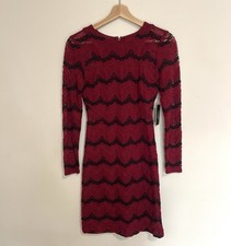 Guess Women's Size 2 Lace Long-Sleeve Mini Bodycon Burgundy Red Cocktail Dress