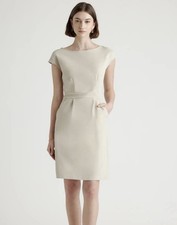 Quince Ultra Stretch Ponte Sheath Dress Large Beige Cap Sleeve Pockets