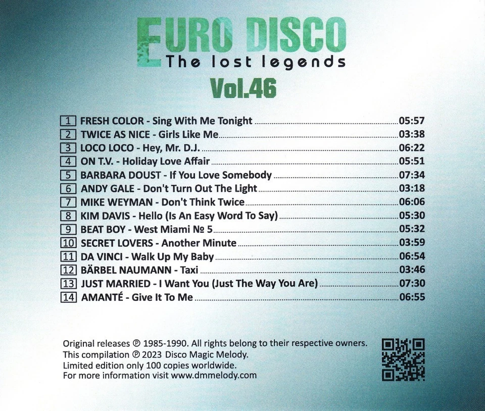 Euro Disco - The Lost Legends Vol. 46 (CD, Compilation, Limited Edition !!! - Bild 2 von 3