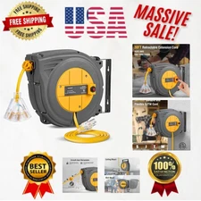 Versatile 30 FT Retractable Extension Cord Reel - Wall Mount & 3 Power Outlets