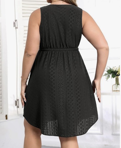 Women's Summer Dress Lightweight Button Decoration black strech plus size - 第 10/10 張圖片