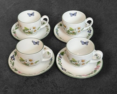 Royal Worcester Herbs Teetassen & Untertassen x 4 England Wild Thymian Mutterkraut sehr guter Zustand