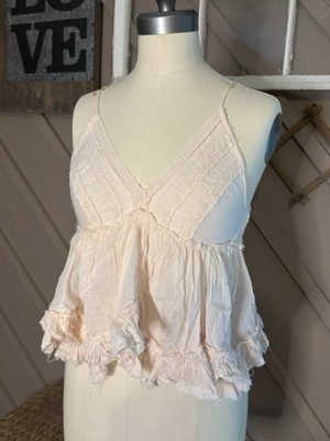 World Together Boho Cami Tank Top Womens Large Blush Pink Lace Trim Ruffle Hem
