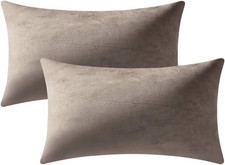 Lumbar Pillow Covers 12x20 Taupe: Pack of 2 Cozy Soft Velvet Rectangular Modern