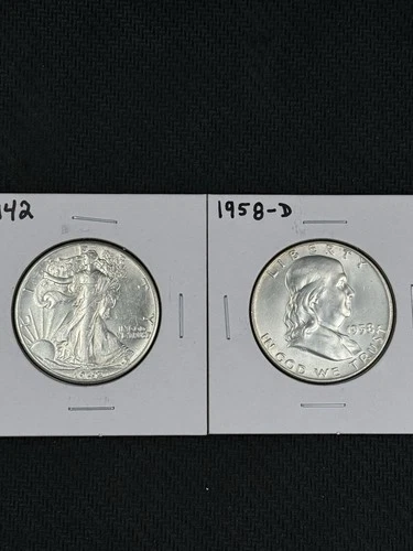 🔔90% Silver 2 Coin Lot BU Franklin Half Dollar & Walking Liberty Half Dollar 💥