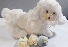 Vintage Dan Dee Puppy Surprise Poodle Plush With Babies Rubber Face