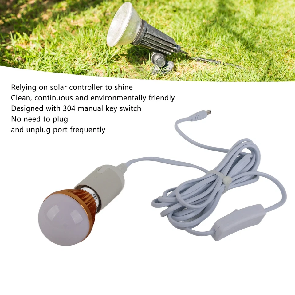E27 Ball Bulb Spiral LED Solar White Light For Camping Tent 12V 5W With 3met BS - Image 3 of 4