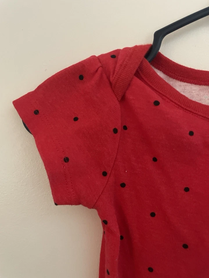 TCP Bebé Niñas Pequeño Negro Lunares 100% Algodón Manga Corta Body Rojo 6-9M Foto 3 de 4