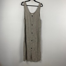 Flax Linen Midi Dress Size Small Natural Blue Stripe Lagenlook Sleeveless