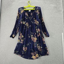 Old Navy Women Dress M Blue Floral Fit & Flare Boho Swing Tassel Tie