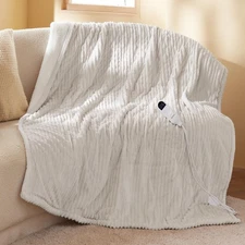 Gentlesoft Heated Blanket Throw - Soft Ribbed Flannel Electric Blanket, Heating