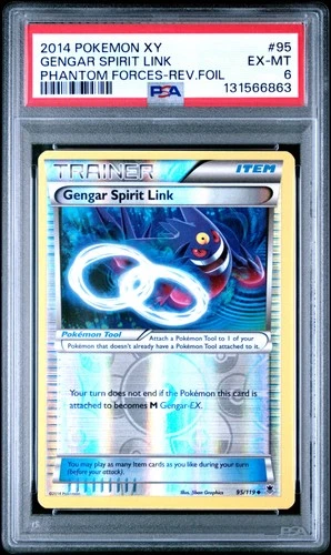 2014 POKEMON XY PHANTOM FORCES #95 GENGAR SPIRIT LINK-REVERSE FOIL PSA 6