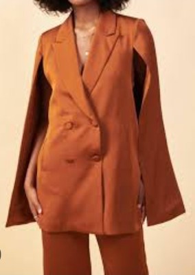 Skies are Blue 3x Satin Double Breasted Cape Blazer In Toffee In Brown