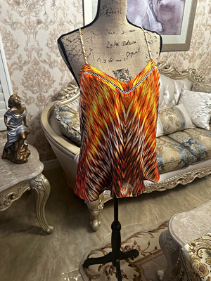 GUESS Los Angeles Womens Orange Abstract V-Neck Spaghetti Strap Camisole M