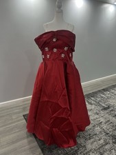 Red Off Shoulder Diamond Sequin Satin Long Evening Gown Dress