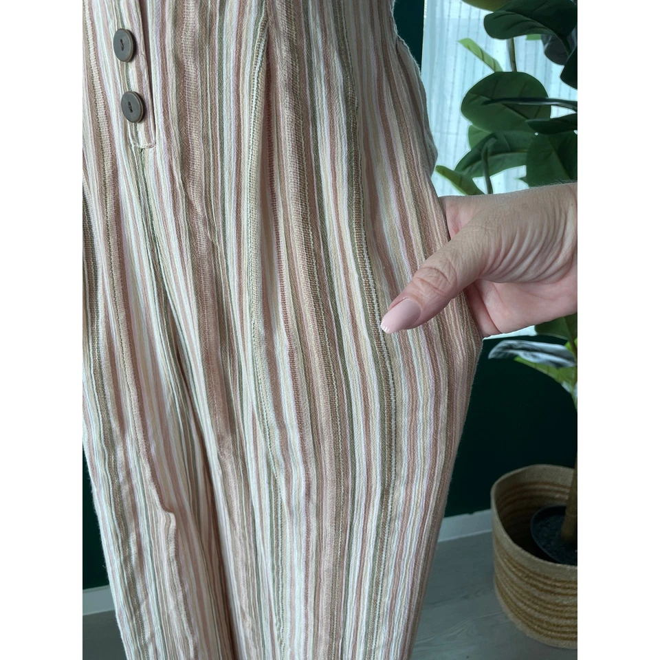 Mono American Eagle XS Rayas Halter Botón Delantero Pierna Ancha Informal Boho Otoño Foto 3 de 4