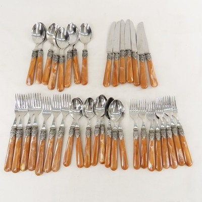 EME Napoleon Italy 38 Piece Amber mat Marbled Flatware 