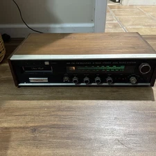 Wood Cased Decca TB344 8 Track Multiplex Dual Music System | power on