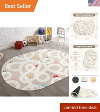 Large Kids Rug for Playroom, 4'x6' Washable Road Rug for Nursery, Non-Slip Ca...
