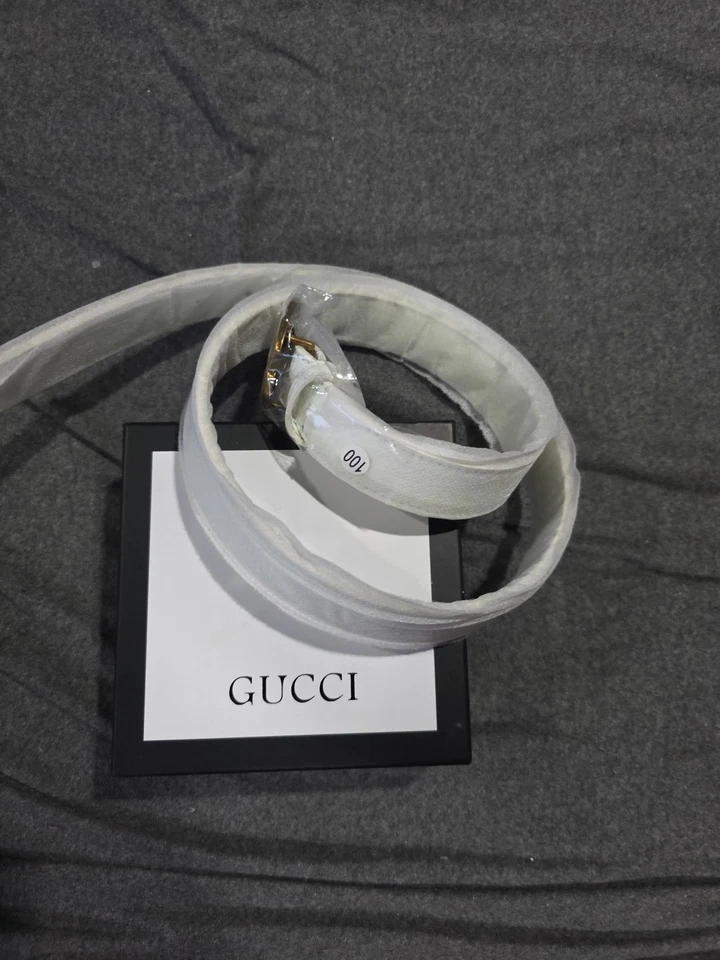 New Auth Gucci White Leather Blondie Thin Belt IT105 US42 - Image 2 of 3