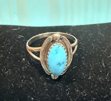 Vintage Sterling Silver Native American Oval Turquoise Bezel Ring size 8