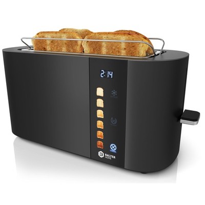 Balter Toaster 4 Scheiben Langschlitz Edelstahl Brötchenaufsatz LCD 1500W Black