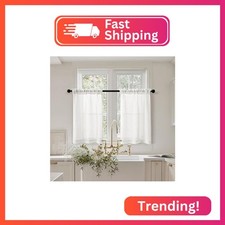 Farmhouse Kitchen Curtains with Rod Pocket 30 Inch Length 2 Panels Semi Sheer Pr