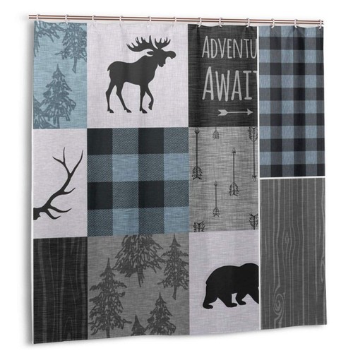 Rustic Shower Curtain Bear Shower Curtain Quick Dry Moose Deer Shower Curtain... - Picture 3 of 8