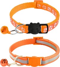 2 Pack Reflective Breakaway Cat Collars with Bell Adjustable Claw Print Kitten C