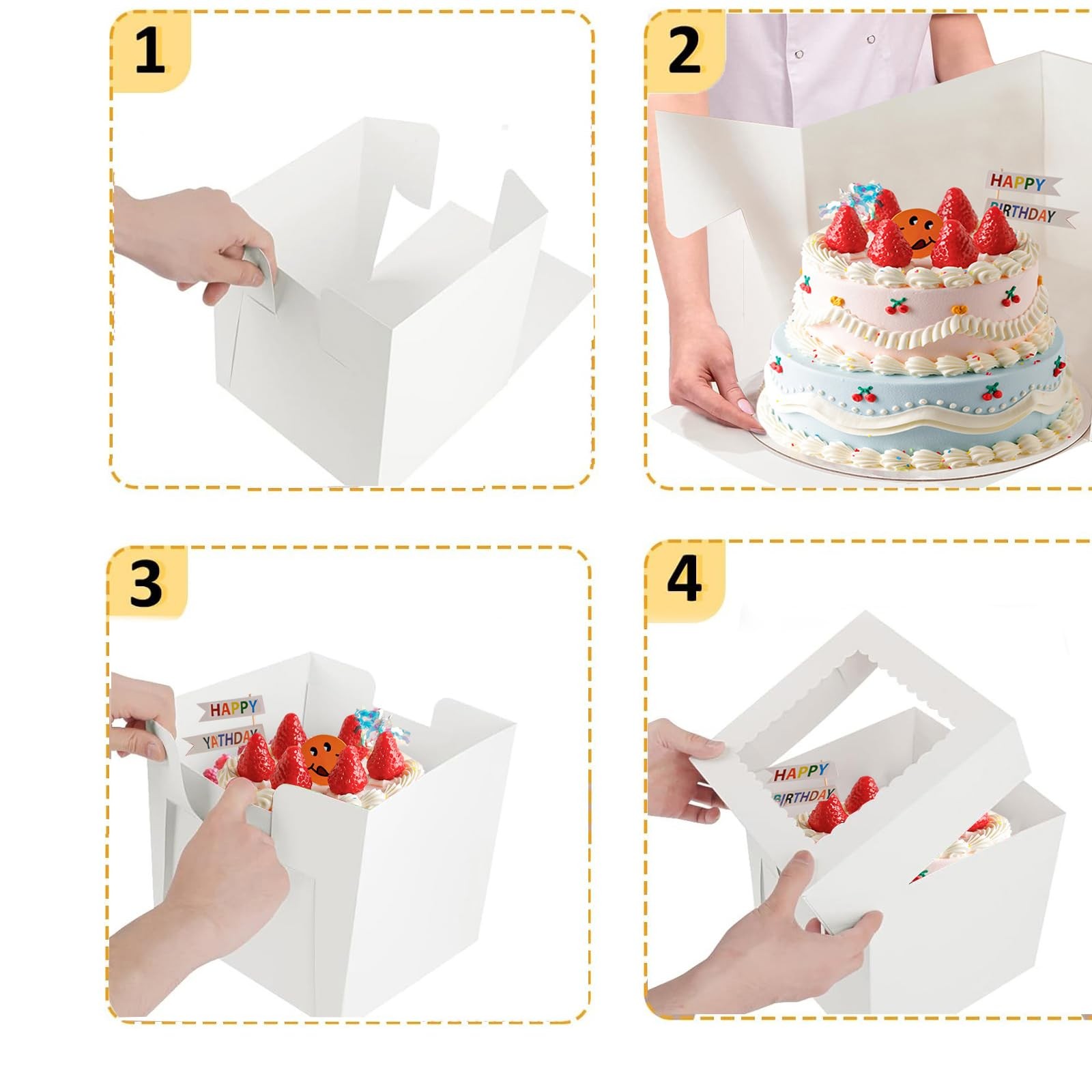 20-Pack 12x12x8 Inch White Bakery Box with Window 20 Cake Boards Included