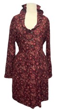 April Cornell Tie Back Dress Large Red Floral Print Ruffle Collar NWOT Cotton