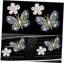 Bling Butterfly Air Vent Clips,4Pcs Blue Crystal Daisy Car Air Fresheners Vent