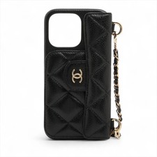 Chanel Matelasse Caviar Skin iPhone case Black Gold Metal Fittings random serial