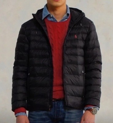 Polo Ralph Lauren Packable Quilted Puffer Hooded Jacket Mens Small Black *flaw
