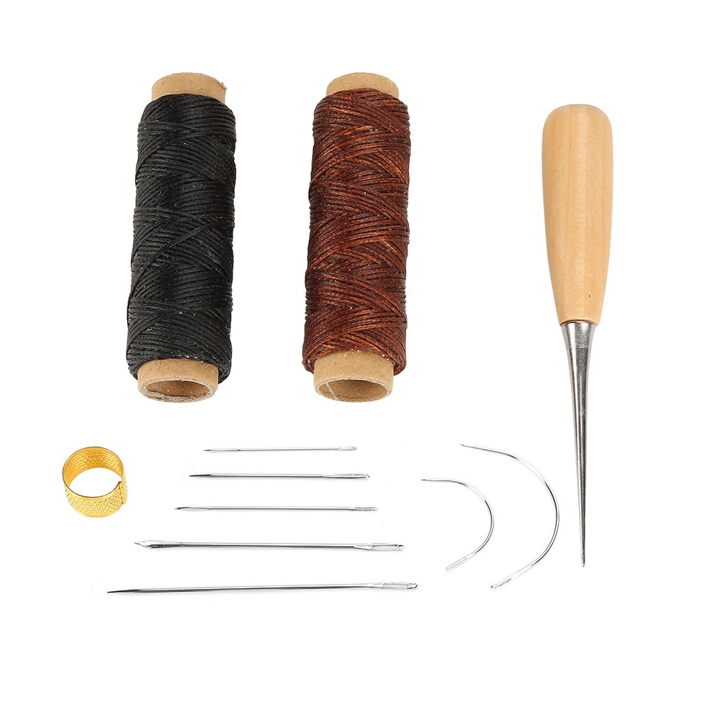 °Sewing Kit Waxed Cord Thread Hand Needle With Awl Thimble Ring For DIY Shoe