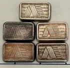 Vintage Toned Lot of 5 A-Mark 1 T-oz .999 Fine Silver Assay Bricks..5 Troy Oz’s