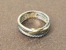 DAVID YURMAN 925 STERLING SILVER 18K YELLOW GOLD X CROSSOVER RING