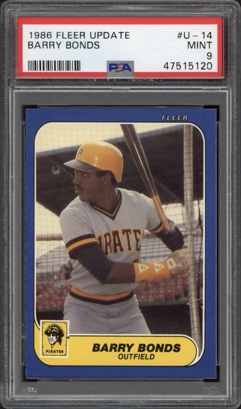 1986 Fleer Update Barry Bonds Rookie RC #U-14 PSA 9 Mint Pittsburgh Pirates