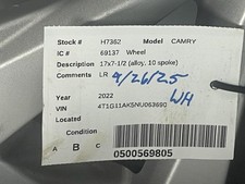 Used Wheel Fits 2022 Toyota Camry 17x7-12 Alloy 10 Spoke Grade B
