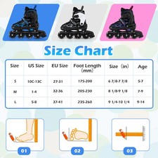 Adjustable Kids  Inline Skates 4 Sizes Adjustable Blade Roller w/Light-up Wheels