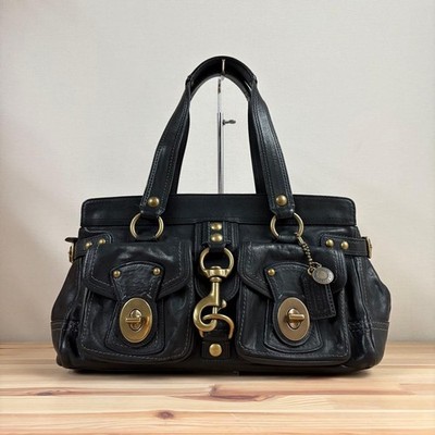 COACH 65th Legacy Mandy Satchel Bag Hand Bag Turnlock Leather Black
