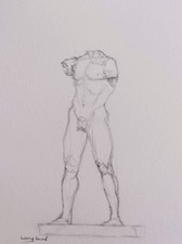 Art Pencil Drawing Of Male Figure Sculpture .Original Sketch On Premium Paper