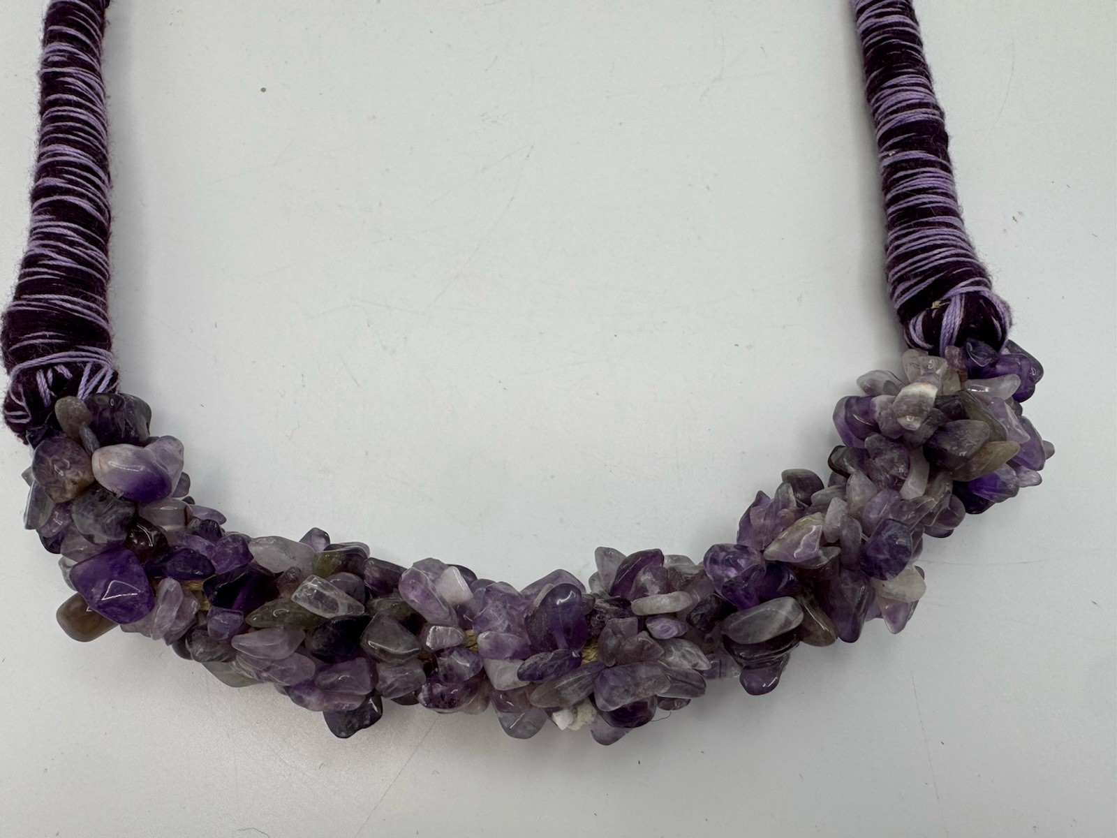 Amethyst Chip Bead Statement Necklace Purple Thre… - image 2
