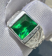 Green Emerald Gemstone Ring With 925 Sterling Silver Ring For Men's All Size