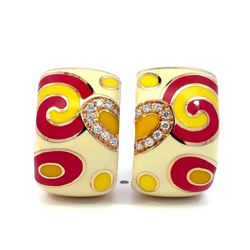 ROBERTO COIN 18K Rose Gold Enamel and Diamond Huggie Earrings