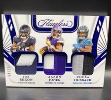 2024 Panini Flawless Joe Mixon Aaron Jones Chuba Hubbard Triple Patch Blue /10