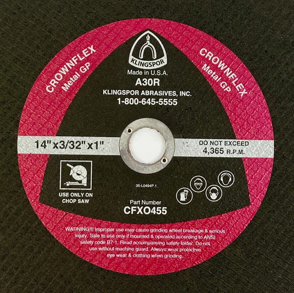 Klingspor Crownflex CFXO455 Cutting Wheel 14" x 3/32" x 1" Pack of 10 - Image 2 of 4