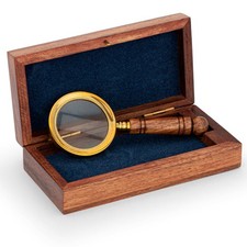 Maritim 11 cm Lupe in der Holzbox aus Messing mit Holzgriff Vergrößerungsglas