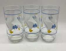 Vintage 3~Libby~ Drinking Glasses~Country White Goose~With Blue Ribbon Bow