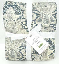 Pottery Barn Janelle Duvet Cover Scroll Damask Cotton ~Full Queen~Blue NEW